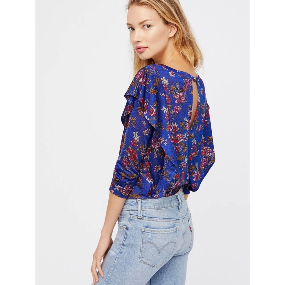 Free People Blue Floral Ruffle Jersey